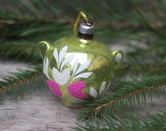 Antique Christmas tree ornament, handled pot, shaped ball, Lauscha, Germany, 1940s/50s