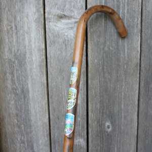 Wooden walking stick with 3 nails, souvenir Bavaria 50s 60s West Germany