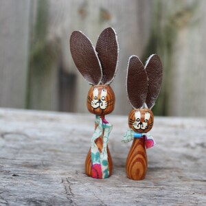 Easter bunny with bow tie wooden leather ears vintage Erzgebirge GDR
