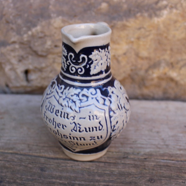 kleiner Weinkrug 0,25 l Trinkspruch Original Gerzit GERZ Bembel Steinzeug Westerwälder Keramik Salzglasur