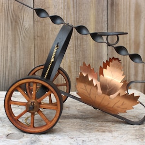 Vintage Bottle Holder Brandy Wrought Iron Copper Wood BOHO 60s 70s