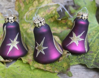 3 bells hand-painted purple gold decoration vintage Christmas tree decorations Christmas ornaments 90s Germany