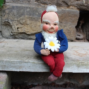 Dwarf forest man with flower Dresden flexible doll artist doll vintage 50s to 70s DDR GDR