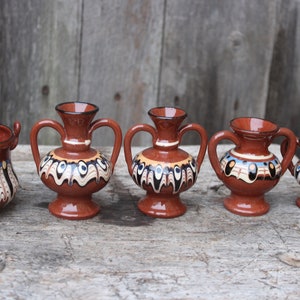 1 of 5 mini amphora jug handle pot traditional Bulgarian ceramic vintage 60s 70s