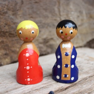 2 Anelli per tovaglioli vintage "Uomo e Donna" Legno Erzgebirge DDR GDR