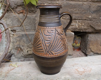 XL floor vase, pitcher vase, slashed decoration, handmade, mid-century 1960s