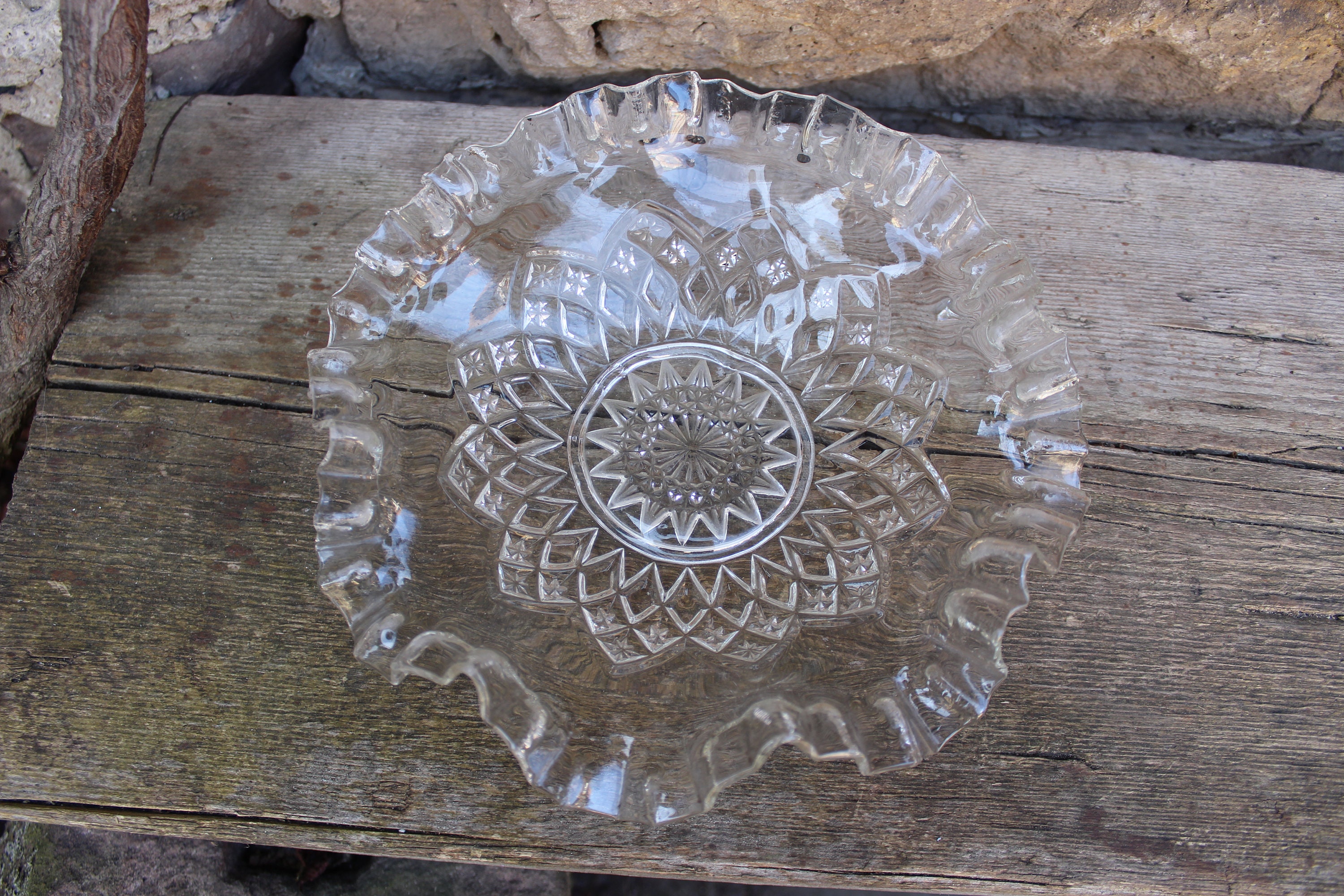 Art Nouveau Ruffled Edge Bowl Pressed Glass Around 1900 to