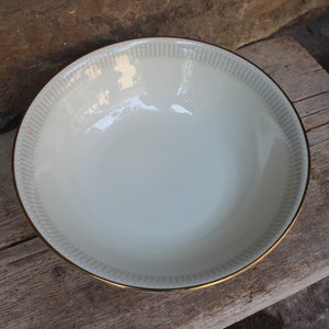 Bowl serving bowl Ø 23.3 cm striped decor gold rim Oscar Schaller Bavaria ivory porcelain 50s