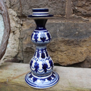 Candlestick peacock eye sponge decor Bunzlau ceramics vintage