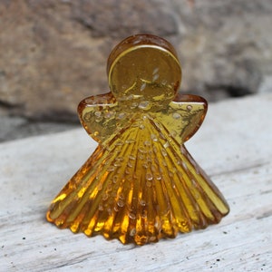 Angel Candlestick Glass Block Glass Yellow Glass Figure Vintage