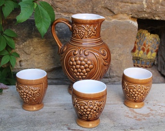 4-piece wine jug set with 3 cups ceramic 60s 70s GDR GDR