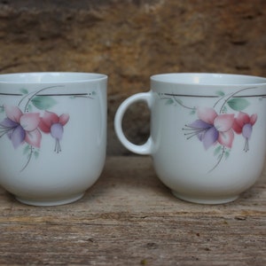 2 coffee cups floral decor Winterling Röslau Bavaria 80s 90s Germany