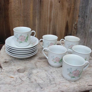 6 Mocha Cover Mocha Cups Flowers Vintage shabby Made in China