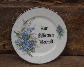 Zilveren bruiloftsbord / Voor de zilveren bruiloft / Vergeet-mij-niet lelietje-van-dalen decor / Rhön porselein Stadtlengsfeld DDR DDR