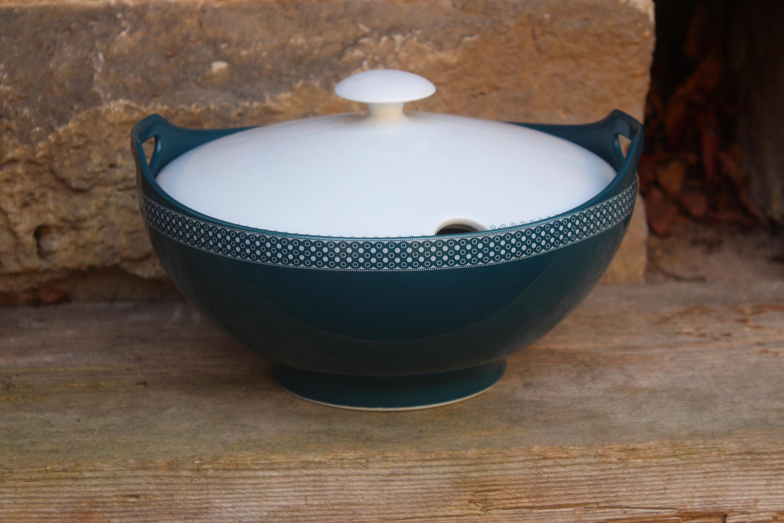 Soup tureen terrine Eschenbach Blue Glaze Petrol Porcelain 80s 90s