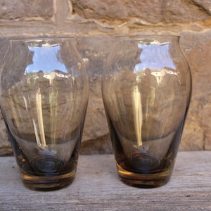 Set of 2 smoked glass vases mouth-blown 60s 70s vintage
