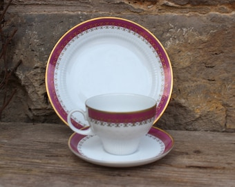 3 tlg. Sammeltasse / Sammelgedeck Pink und Golddekor / Kahla Porzellan / 60er 70er Jahre DDR GDR