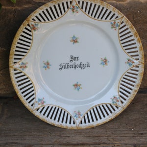 Silver Wedding Saying Plate Decorative Plate Breakthrough Plate Art Nouveau Art Deco around 1910 - 20