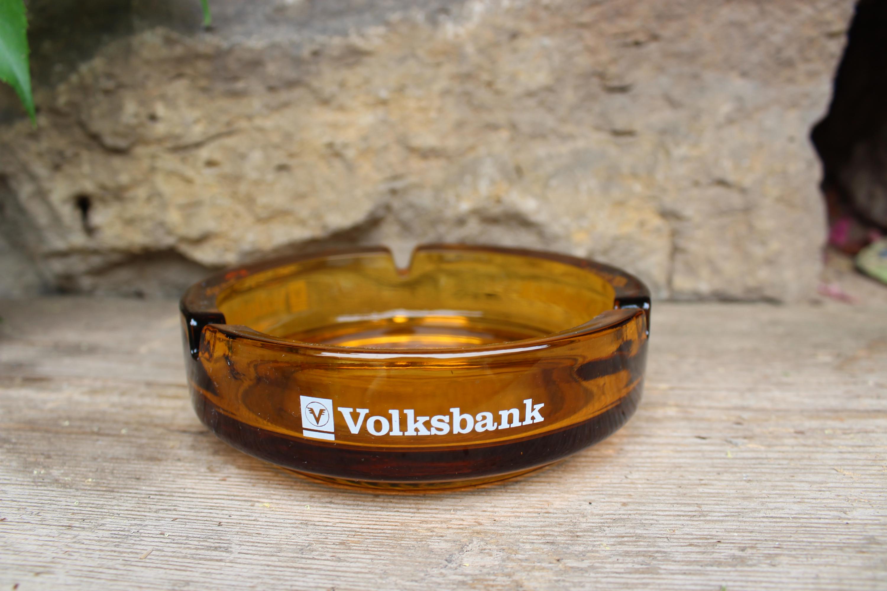 Volksbank 灰皿 / 広告用灰皿 / 琥珀色のガラス製