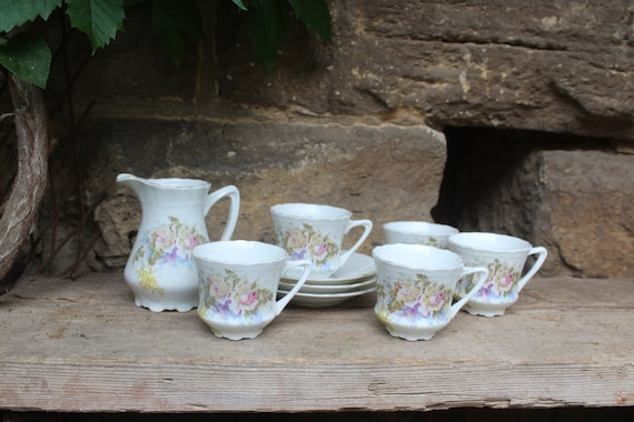 Service à Café Ancien En Porcelaine De Silésie Carl Tielsch - 19ème Siècle - Vintage