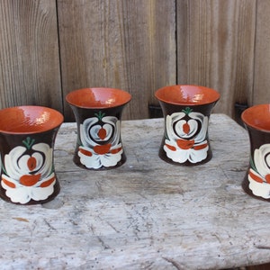 4 cups mug stoneware earthenware clay ceramic Pozdisovice Czechoslovakia 60s 70s
