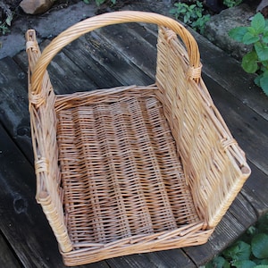 Firewood basket made of wickerwork Boho Vintage 80s