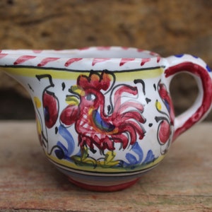 small milk jug majolica ceramic rooster flower decor vintage Meran Italy
