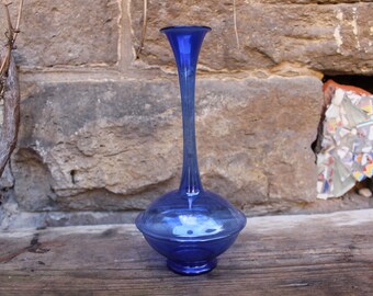 filigree vase UFO blue glass mouth-blown Lauscha 70s vintage GDR GDR