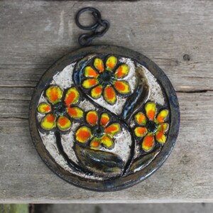 Wandplatte Blumen Jan van Erp Wandkachel Wandbild Keramik 60er 70er Jahre Niederlande