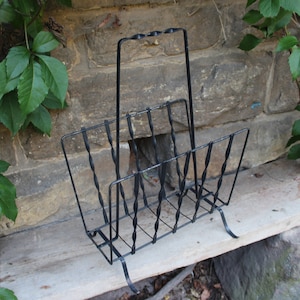 Vintage Newspaper Rack Wrought Iron Boho Industrial 60s 70s