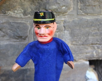 antique policeman hand puppet hand carved vintage 30s Germany