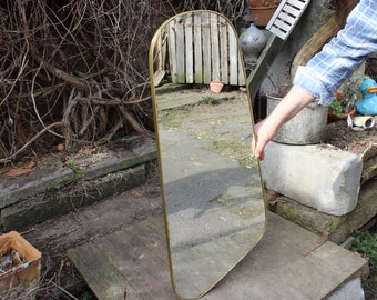 Asymmetrical mirror 50s wardrobe mirror gold-colored metal frame West Germany