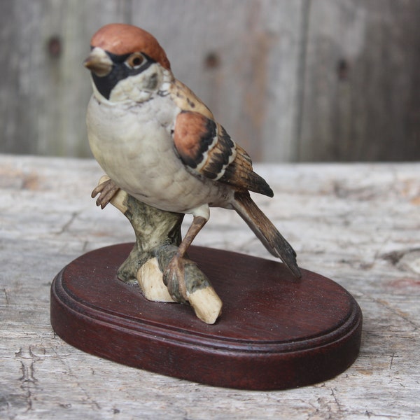 Singvogel Meise Fink Porzellan Sammelfigur Holzsockel Vintage 70er 80er Jahre