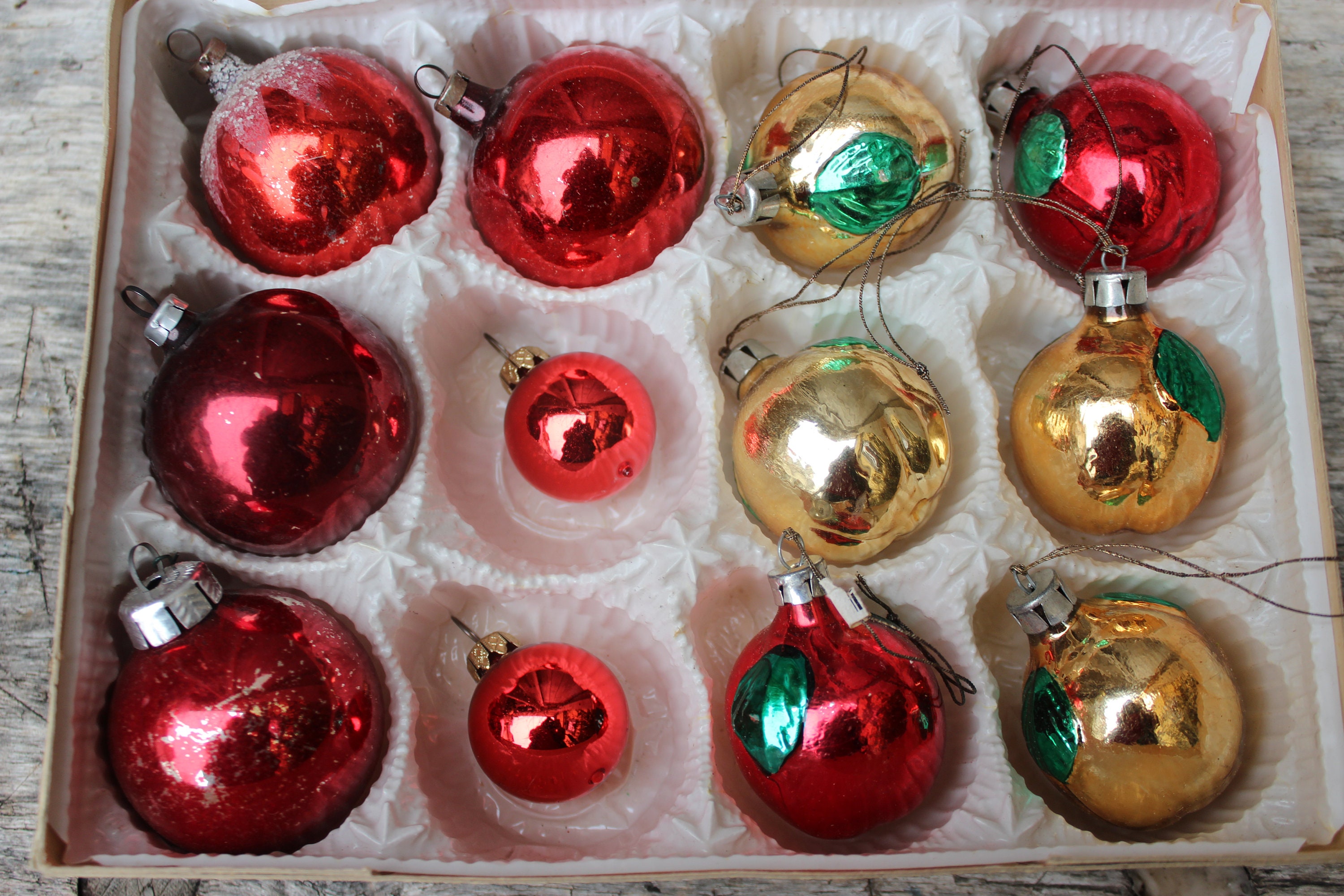 12 Old Christmas Tree Balls Fruits Red Gold Christmas Tree - Etsy