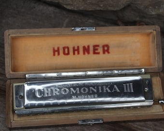 Mondharmonica Hohner Chromonika III C majeur met originele doos, jaren 30, gemaakt in Duitsland