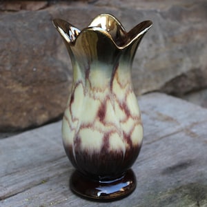 BAY Vase 5361 /18 running glaze ceramic gold rim 40s 50s