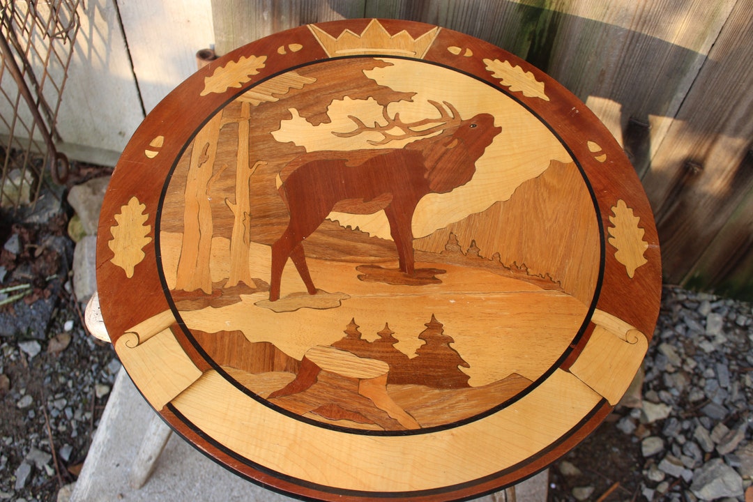 Inlaid Picture of a Deer, Ø 51.5 Cm, Handmade Hunter's Gift, Hunting ...