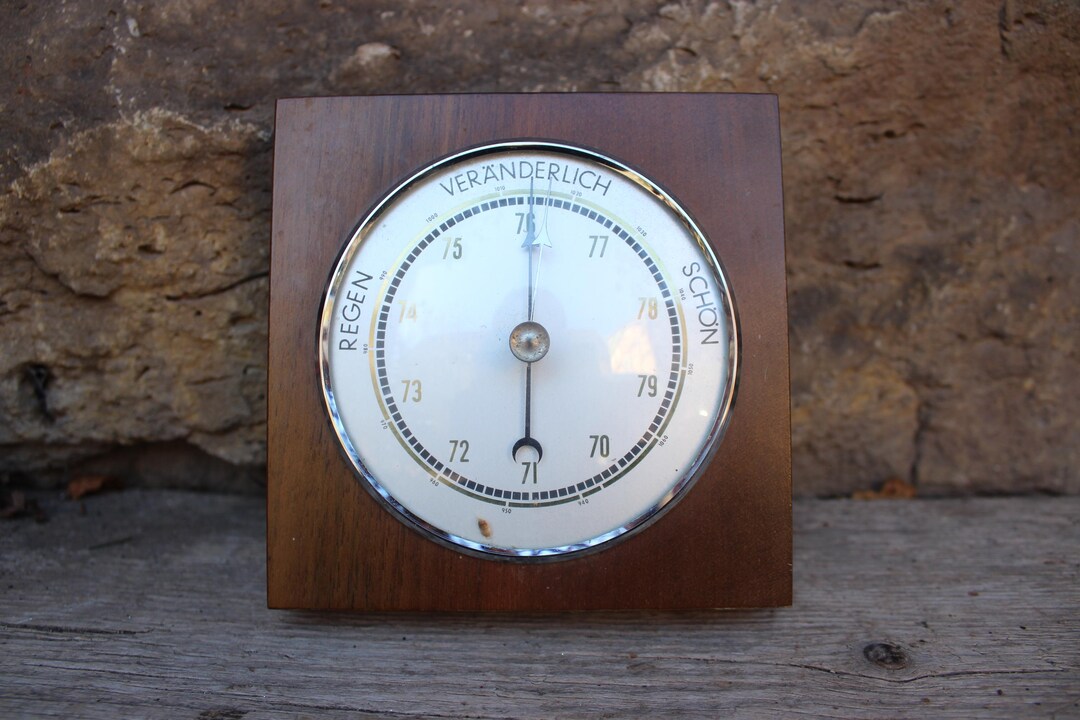 Barometer Small Small Barometer Weather Station, Vintage, Wood and Metal, West Germany ...