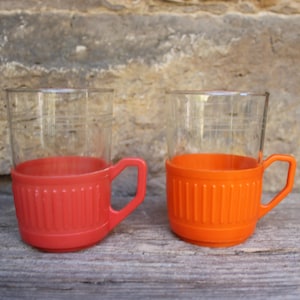 Set of 2 vintage tea glasses, punch glasses, Feuerzangenbowle glass, plastic, 70s GDR