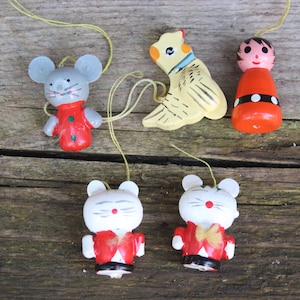 5-piece Easter decoration wooden pendant set Erzgebirge shrub hanging vintage DDR