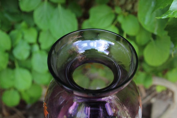 Purple Glass Vase, Enamel-colored, Hand-painted Floral Decoration,  1960s/70s, GDR - Etsy