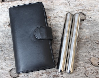 Travel Humidor 2 Stainless Steel Tubes in Leather Case Cigar Case Vintage