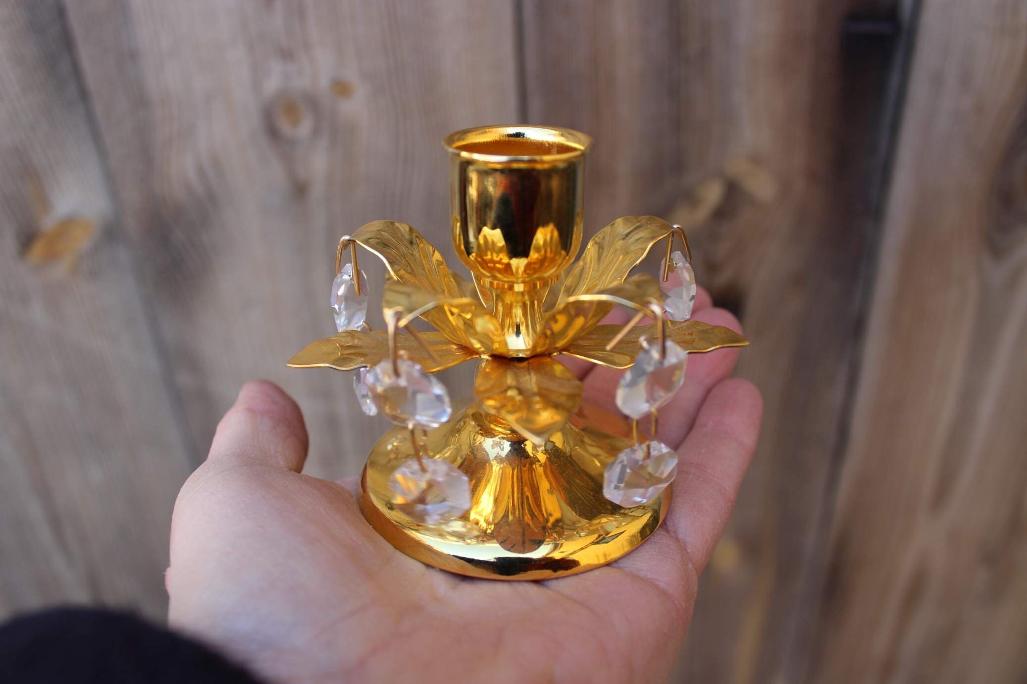 floral candle holder Florentine style made of brass with glass stones