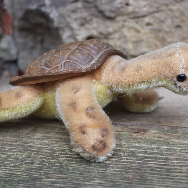 alte STEIFF Schildkröte Slo 17 cm mit Panzer aus Gummi ohne IDs 60er Jahre