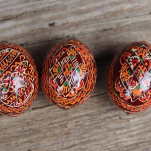 3 Easter Eggs Wooden Eggs Russia Handpainted Lacquer Painting 60s