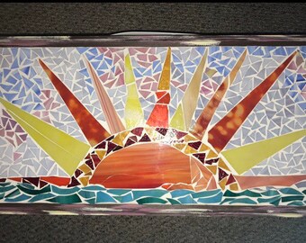Beautiful handmade sunset mosaic with frame