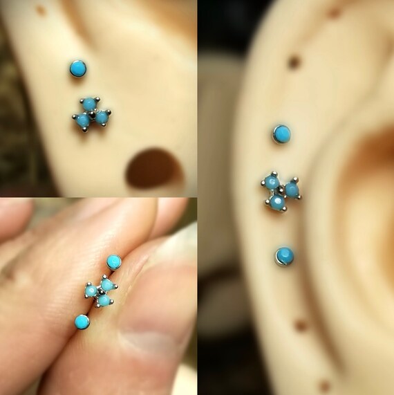 Triple Cartilage Tragus Helix 16g Stud Earring Jewelry Piercing Turquoise Flower