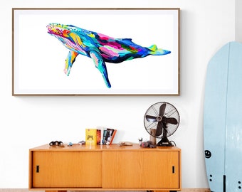 Colorful Humpback Whale Art Print, Cheerful Home Decor, Whale Wall Art,  Colorful whale, Paper Print