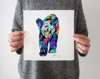 Little Bear Print, kleurrijke kunst, schilderij, dierlijke print, beer schilderij, kunst print, kunst, muur, kinderen, papier print, kleurrijke kunst, Beer,
