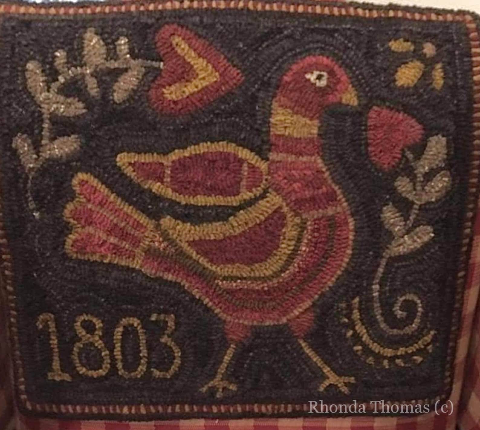 Redware Rooster (small) - A Rhonda Thomas Original Primitive Rug ...